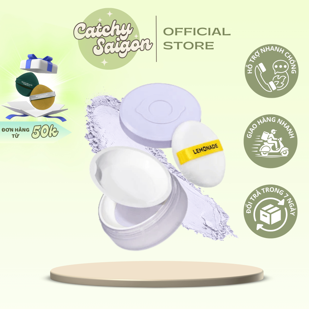 [LEMONADE] Phấn Phủ Bột Lemonade Vỏ Tím Vàng, Thuần Chay Kiềm Dầu, Tạo Hiệu Ứng Mờ Lì, 9g