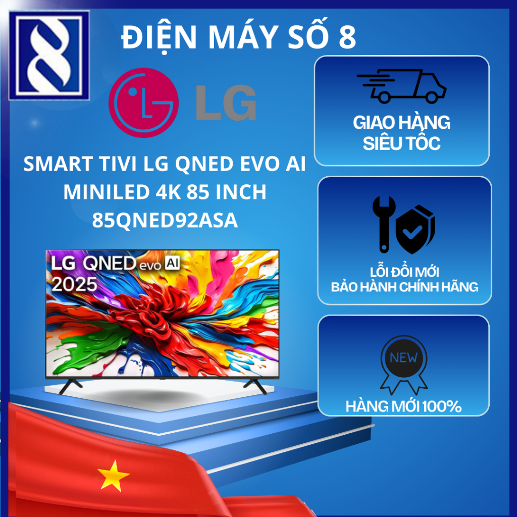 Điện Máy Số 8 | 85QNED92ASA | Smart Tivi LG QNED evo AI MiniLED 4K 85 Inch 85QNED92ASA - Chính Hãng