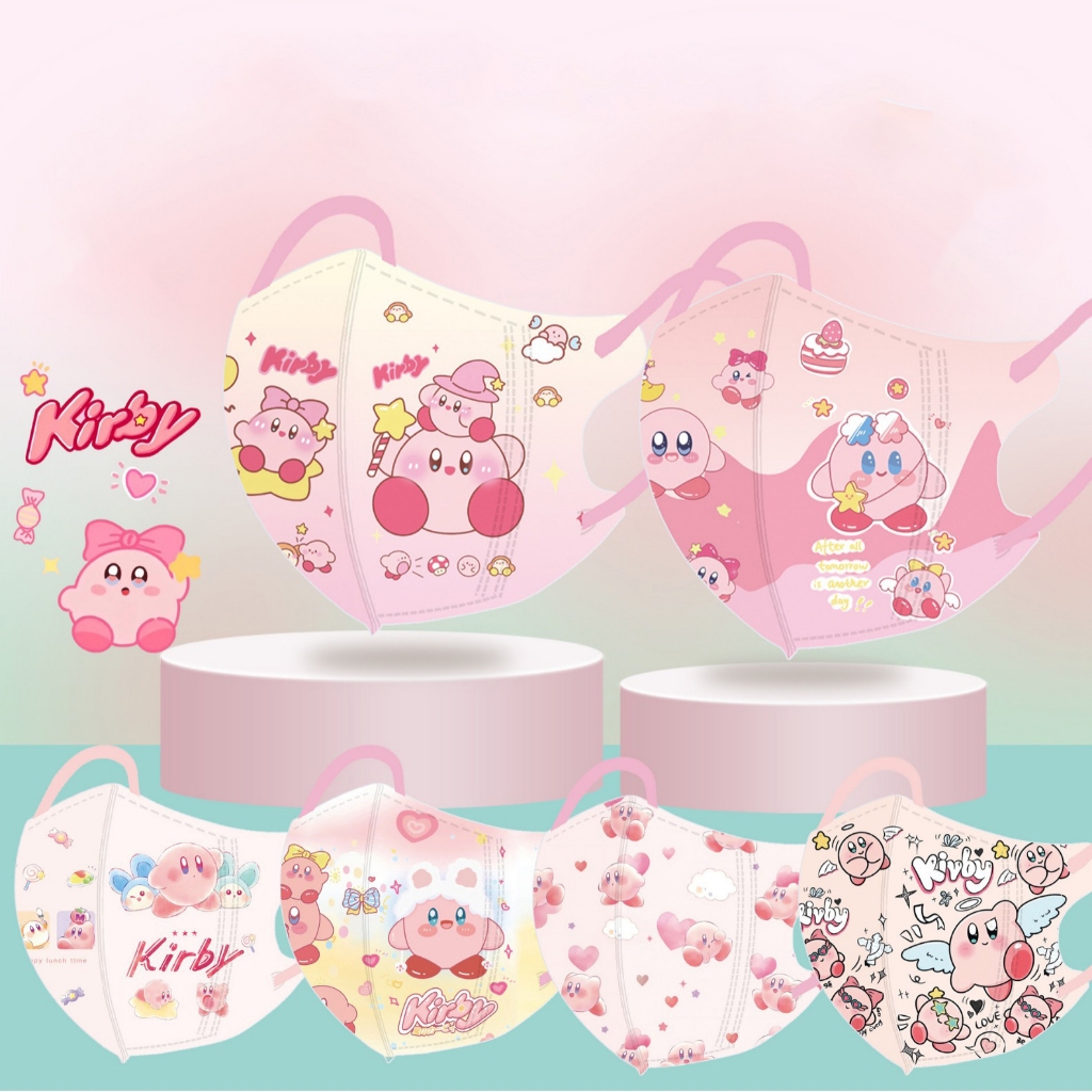 (Set 10 cái) khẩu trang 3d kirby kute dành cho bé size 3-12 tuổi hình in rõ nét dây đeo êm tai PK345