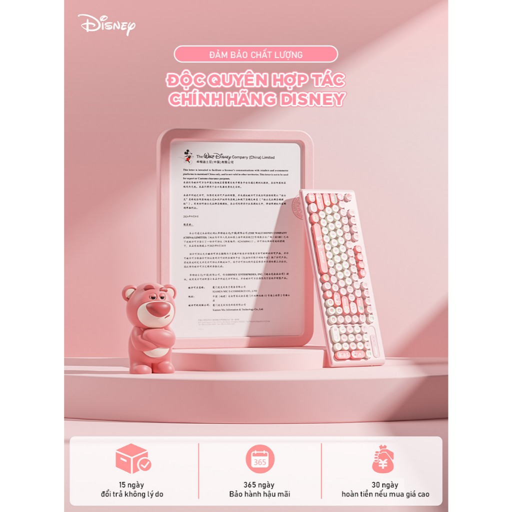 Bàn phím cơ giả không dây Y98 Strawberry Bear Lotso. Bàn phím dễ thương và hoạt động êm ái Kết nối máy tính,laptp | BigBuy360 - bigbuy360.vn