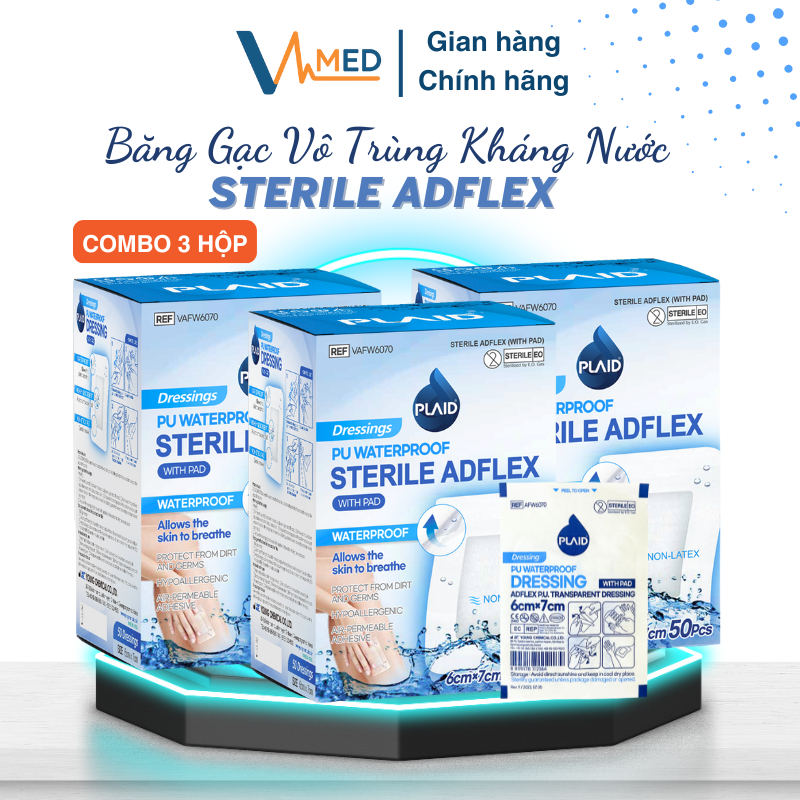 Combo 3 hộp Băng gạc vô trùng không thấm nước Sterile Adflex bảo vệ vết thương, ngăn nước tiếp xúc