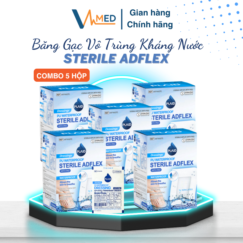 Combo 5 hộp Băng gạc vô trùng không thấm nước Sterile Adflex bảo vệ vết thương, ngăn nước tiếp xúc