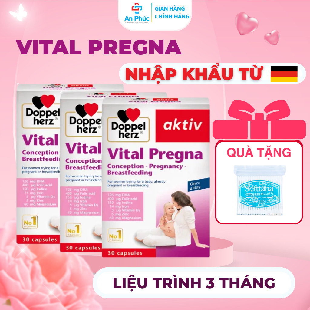 [LIỆU TRÌNH 3 THÁNG] 3 Hộp Vital Pregna - Vitamin Tổng Hợp Cho Bà Bầu, DHA, Acid Folic, Sắt