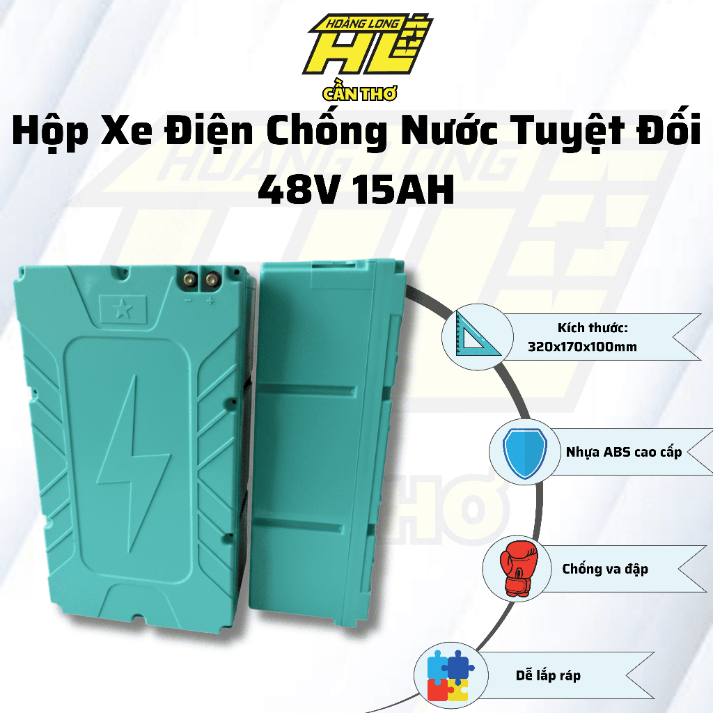 Hộp Xe Điện Chống Nước Tuyệt Đối 16S - 48V - 15Ah | Vỏ Hộp Pin Bền Bỉ (Tặng Kèm Nẹp)