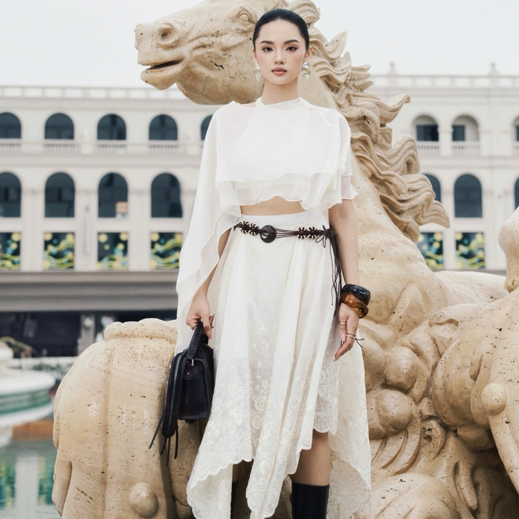 KYCÉ | ETHER SET Áo Voan kết hợp Chân Váy Trắng