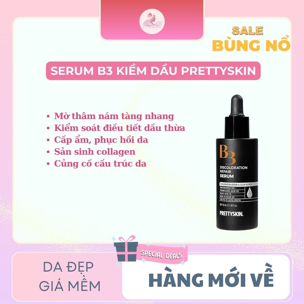 [50ML]Tinh chất B3 kiềm dầu PrettySkin mờ thâm nám,cấp ẩm,phục hồi,sản sinh collagen - Serum B3 Disc
