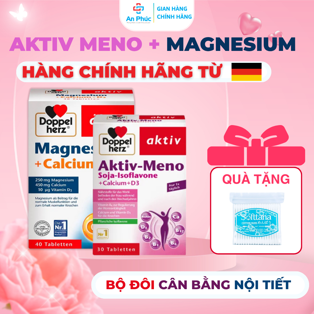 [BỘ ĐÔI CÂN BẰNG NỘI TIẾT] Aktiv Meno + Magnesium Calcium D3 - Dưỡng Nội Tiết, Giảm Căng Thẳng