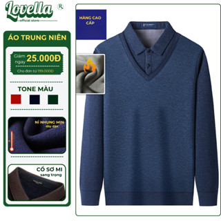  Áo Len Trung Niên Nam Lót Nỉ Nhung Mềm Mịn Ấm Áp Phối Cổ Sơ Mi Lịch Lãm Áo Len Tặng Bố Tặng Ông 