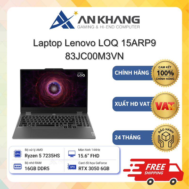 Laptop Lenovo LOQ 15ARP9 83JC00M3VN (R5-7235HS/16GD5/1TBSSD/6G_RTX3050/15.6FHD-144Hz/W11SL) Chính hã