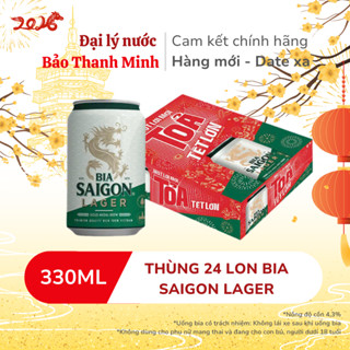   MẪU XUÂN 2026   HOẢ TỐC  Bia Sài Gòn Xanh Lager 330ml - Nồng độ cồn 4,3%  Thùng 24 lon   Date xa  