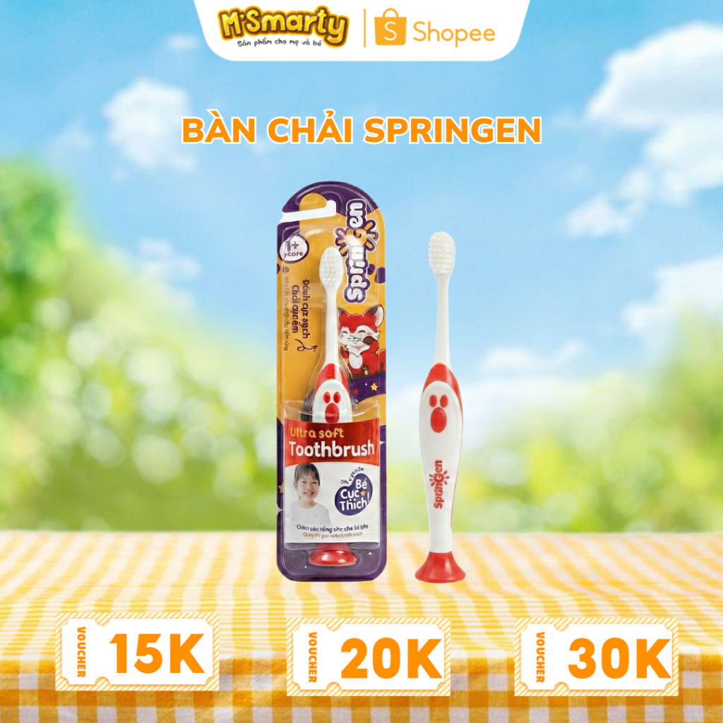 Bàn chải đánh răng SprinGen cho bé từ 1 tuổi giúp làm sạch răng, lông chải mềm mại an toàn