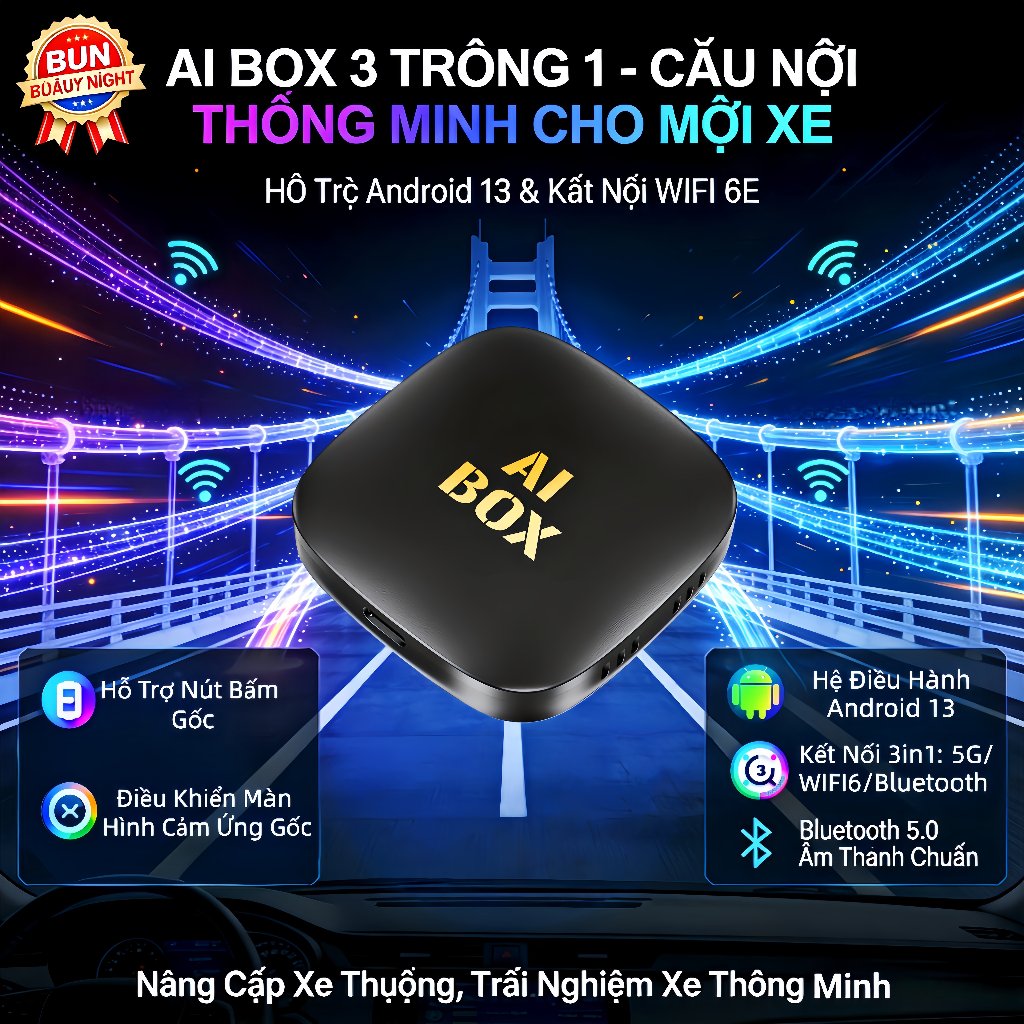 【BÁN CHẠY - TƯƠNG THÍCH HOÀN HẢO】Bộ Chuyển Đổi Giải Trí Ô Tô 3in1 AIBox | Wifi 6 & Bluetooth 5.0, Hệ