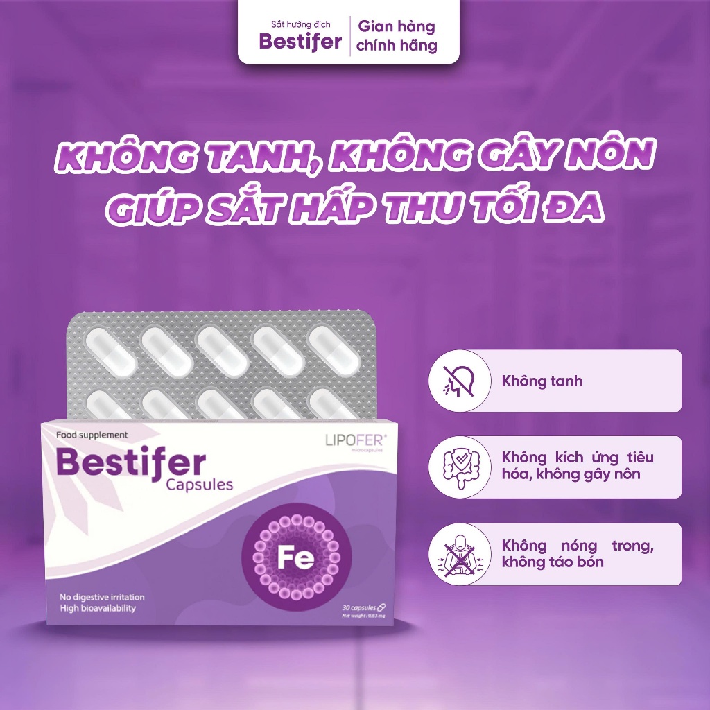Sắt viên Bestifer capsules hộp 30 viên - Hỗ trợ bổ sung sắt, cải thiện thiếu máu