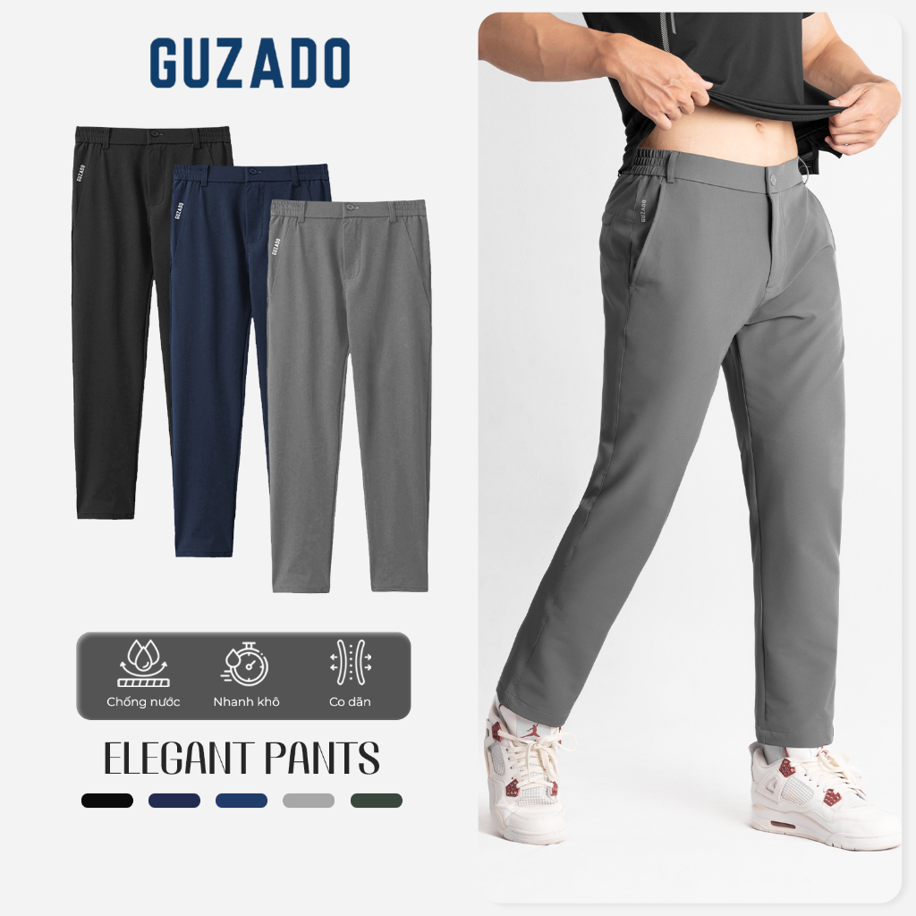 Quần Âu Nam GUZADO Cao Cấp Vải Gió Thể Thao Co Giãn Tốt, Cạp Cúc Linh HoạtThoải Mái Vận Động GDC03