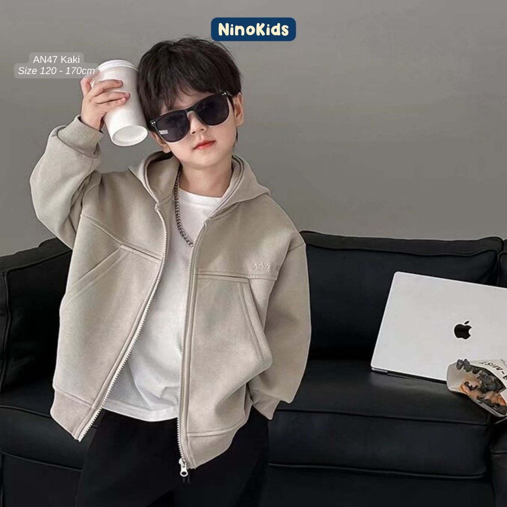 Áo khoác cho bé trai lớp 1 - 9, Thiết kế phong cách thể thao năng động, chất liệu vải nỉ cao cấp, AN