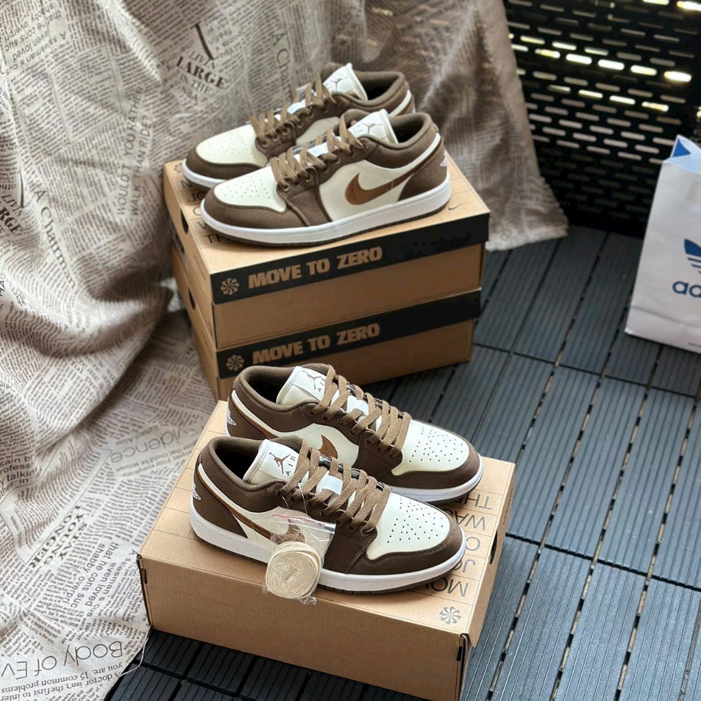 Giày Sneaker Air Jordan 1 Low Brown White Nâu Trắng