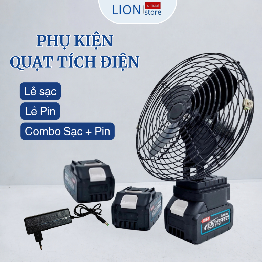[𝐠𝐢𝐚𝐝𝐮𝐧𝐠𝐋𝐈𝐎𝐍]  PHỤ KIỆN Quạt Tích Điện Pin 10 Cell Dùng Liên Tục 8H, Quạt Makita Để Bàn 2 Cấp Độ Gió