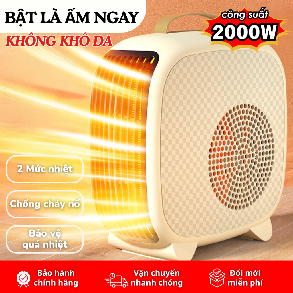 Quạt Sưởi Mini Máy Sươi Để Bàn KUMO Công Suất 2000W Làm Nóng Tức Thì 2 Mức Nhiệt Bảo Vệ Chống Lật