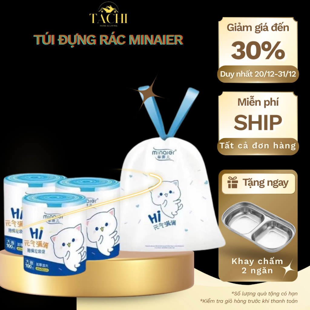 Túi đựng rác tự phân hủy  TACHI STORE siêu dày dai chắc chống rỉ nước không sợ bẩn tay