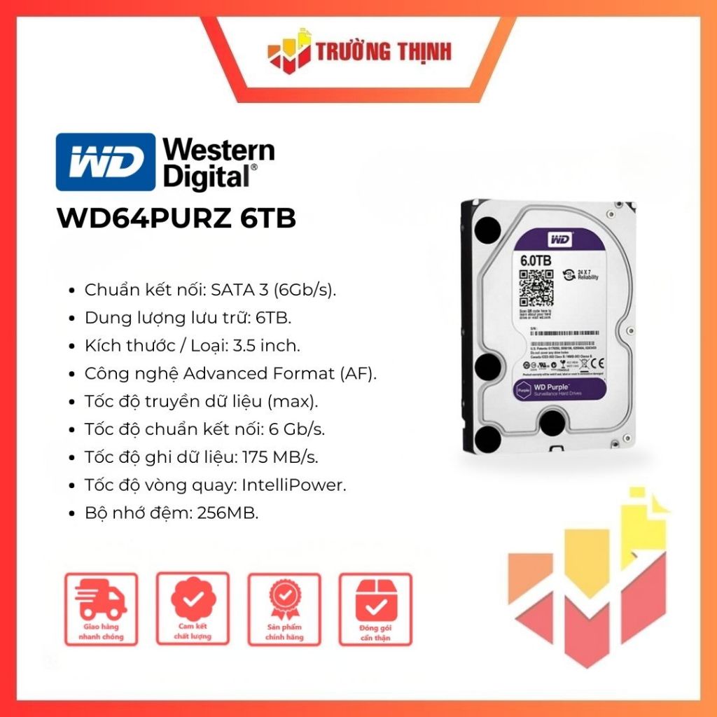 Ổ cứng giám sát WD Purple 6TB WD64PURZ