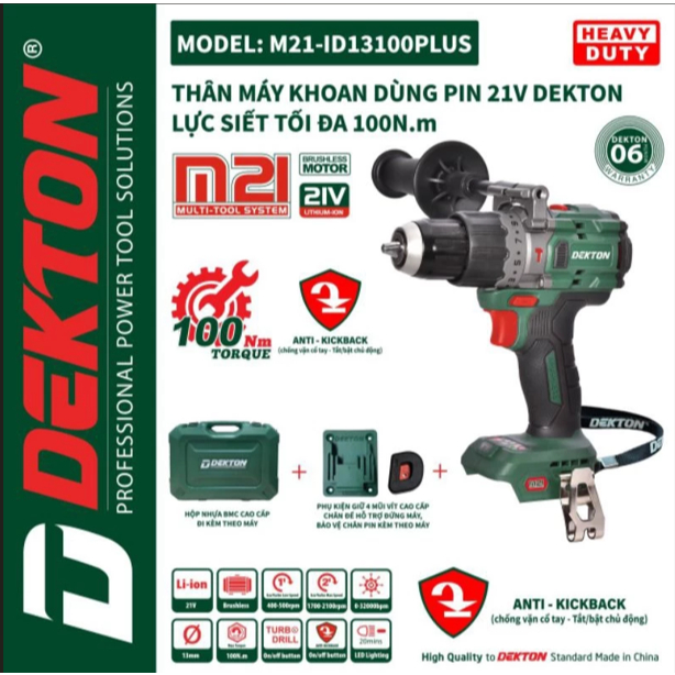 Thân máy khoan pin DEKTON M21-ID13100PLUS - Chức năng tạo xung