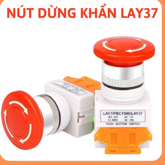Nút dừng khẩn LAY37 phi 22mm,nút ấn dừng khẩn,nút nhấn dừng khẩn stop. nút stop tủ điện,nút dừng tủ 