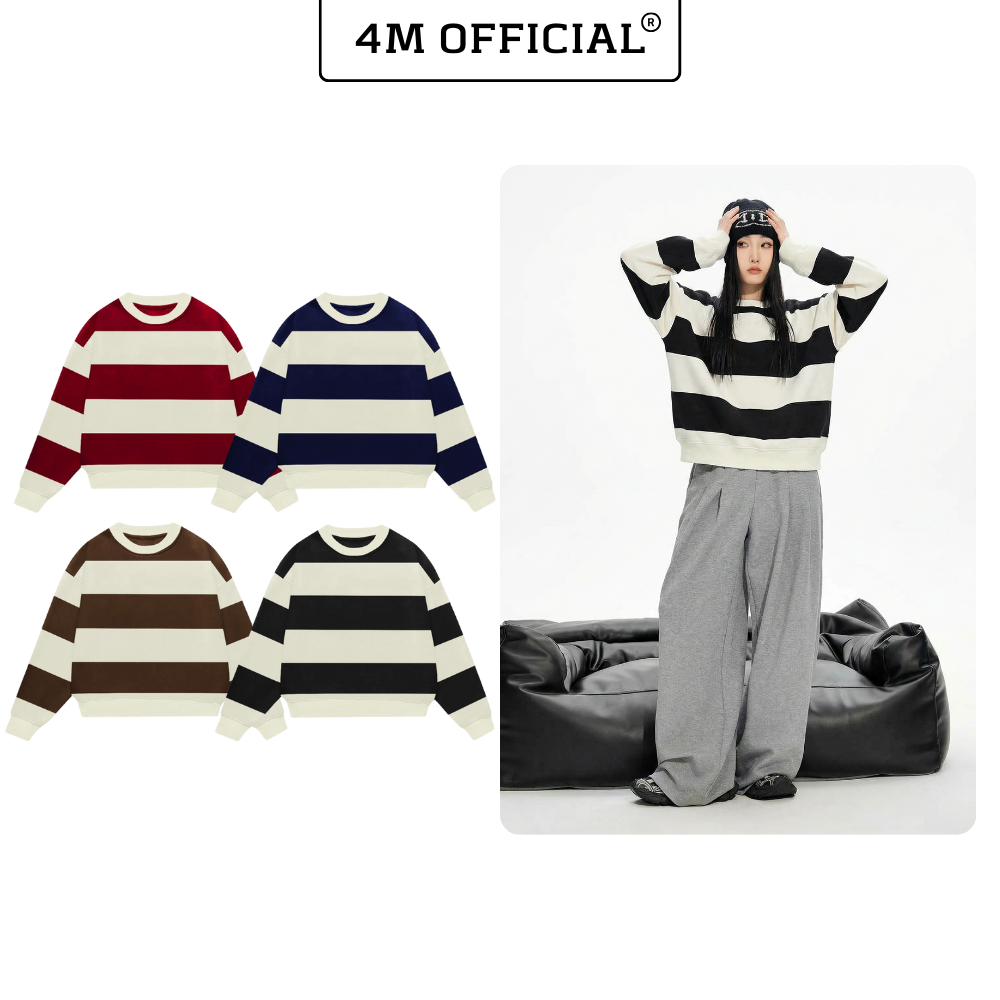 Áo Sweater kẻ sọc ngang form boxy 4M OFFICIAL chất nỉ 2 da, Striped Sweater Unisex Local Brand