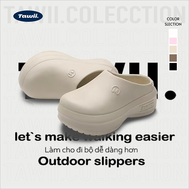 Tawii Dép bánh mì đế cao 5cm Dép bít mũi Nữ Chống Trượt giày sục 5 Màu Dép sục nữ