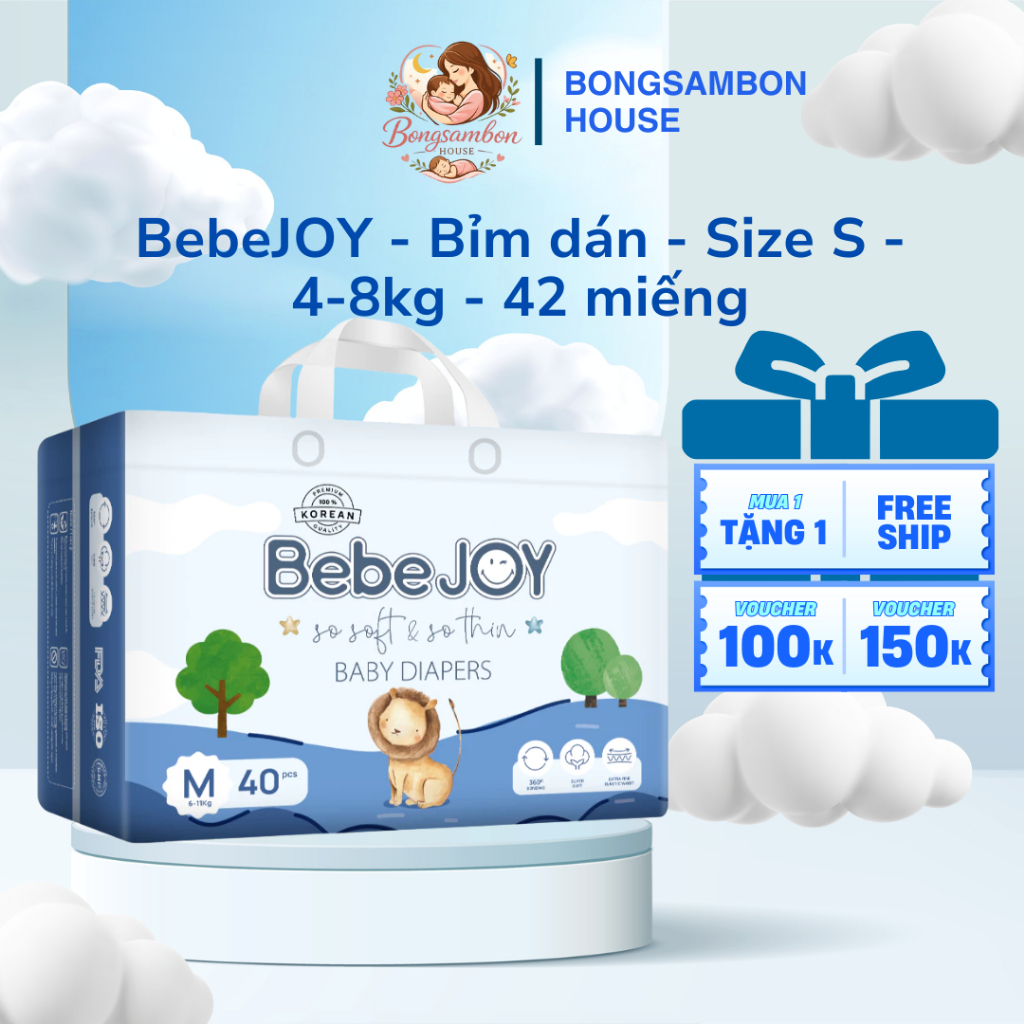 BebeJOY - Bỉm dán - Size S - 4-8kg - 42 miếng  - BONGSAMBON HOUSE