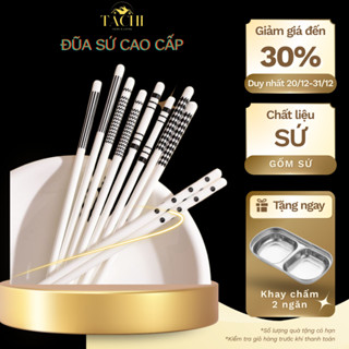 Set 5 đôi đũa gốm sứ cao cấp chịu nhiệt tốt họa tiết cực xinh kèm hộp sang xịn dùng trong gia đình hoặc làm quà tặng