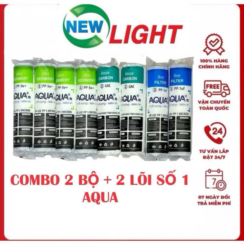 Combo 8 lõi lọc nước 123 Aqua - Gồm 4 lõi số 1, 2 lõi số 2, 2 lõi số 3