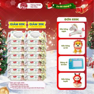  Thùng 12 gói khăn ướt Huggies khăn giấy ướt không mùi cho trẻ sơ sinh  80 tờ  - nepshop1 