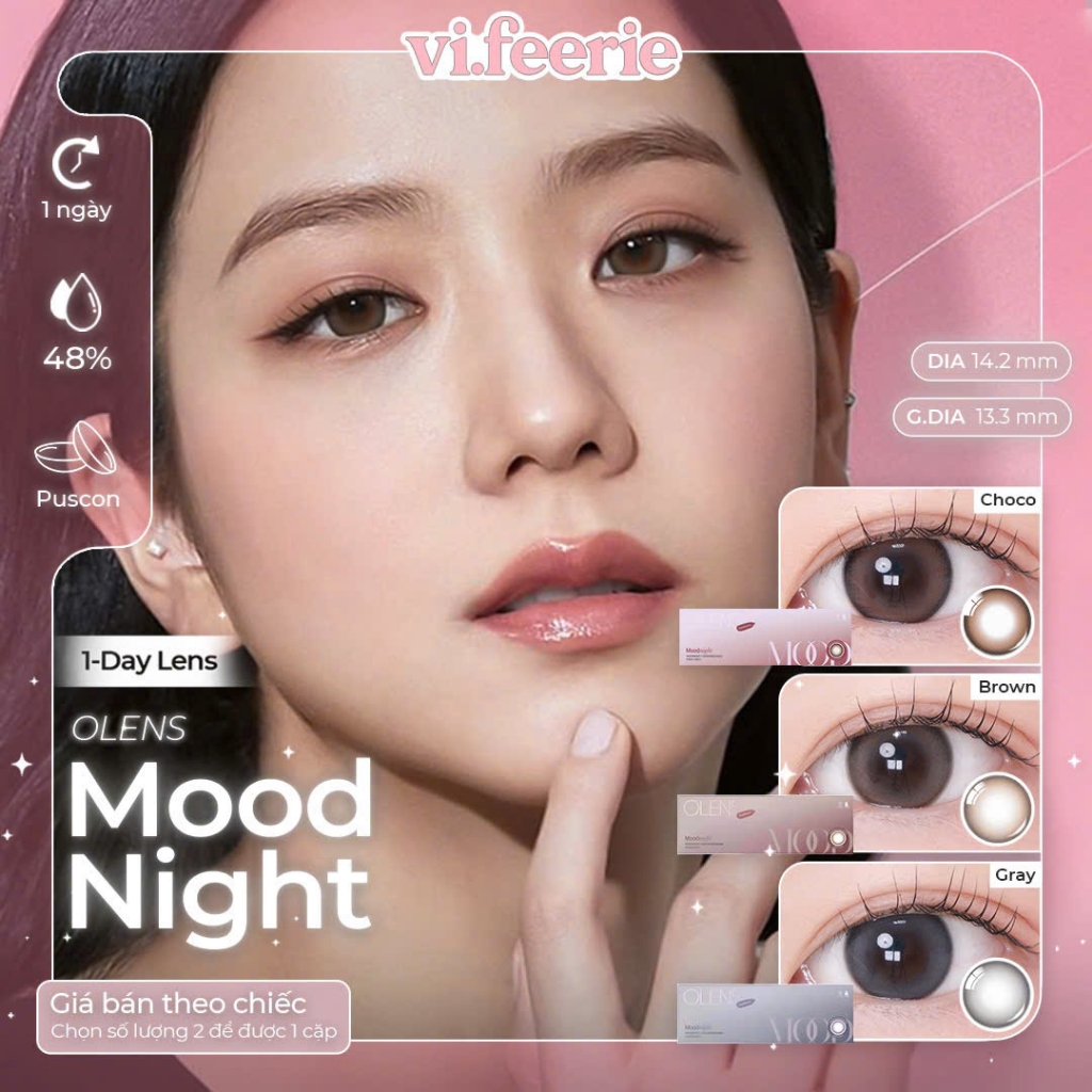 (OLENS) Kính áp tròng (lens) tự nhiên trong trẻo 1 ngày MOODNIGHT MOOD BROWN/GRAY chính hãng - VF Le