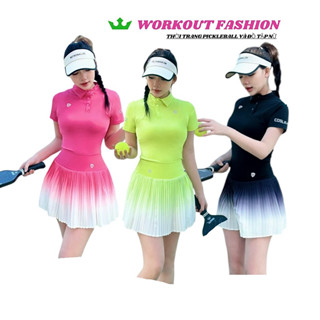   PICKLEBALL  Bộ thể thao nữ polo cosleaf QC với áo cổ nhật khuyết kết hợp chân váy loang màu chơi golf,tennis.. Sport 