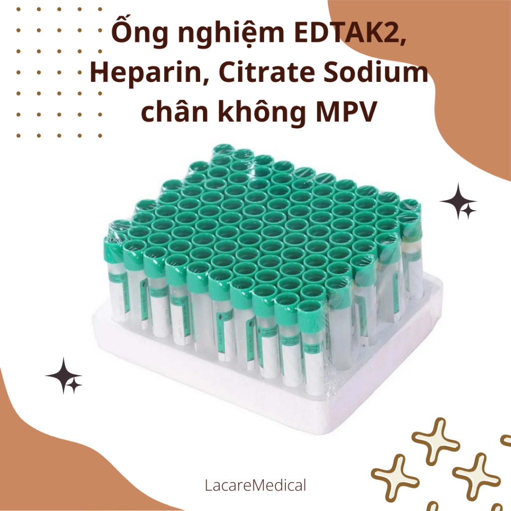 Ống nghiệm EDTAK2, Heparin, Citrate Sodium chân không MPV