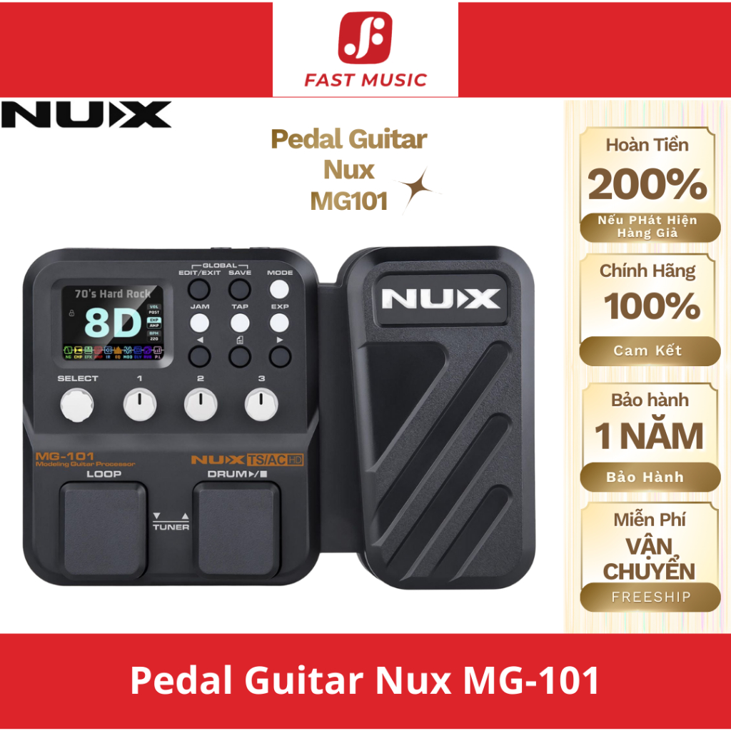 Phơ Đàn Guitar Nux MG101 Multi Effects Chính Hãng