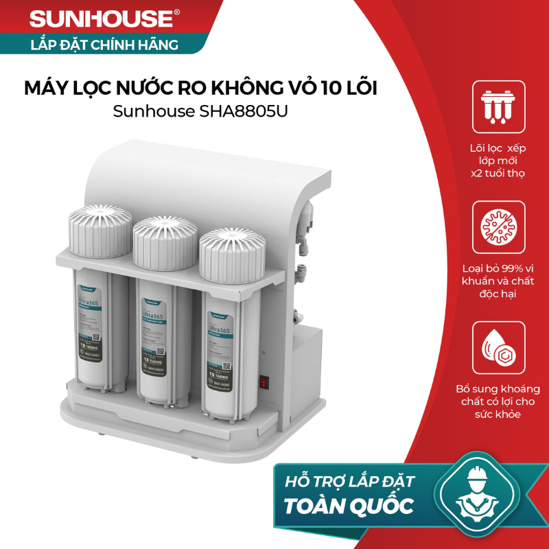 Máy lọc nước RO không vỏ Sunhouse 10 lõi SHA8805U