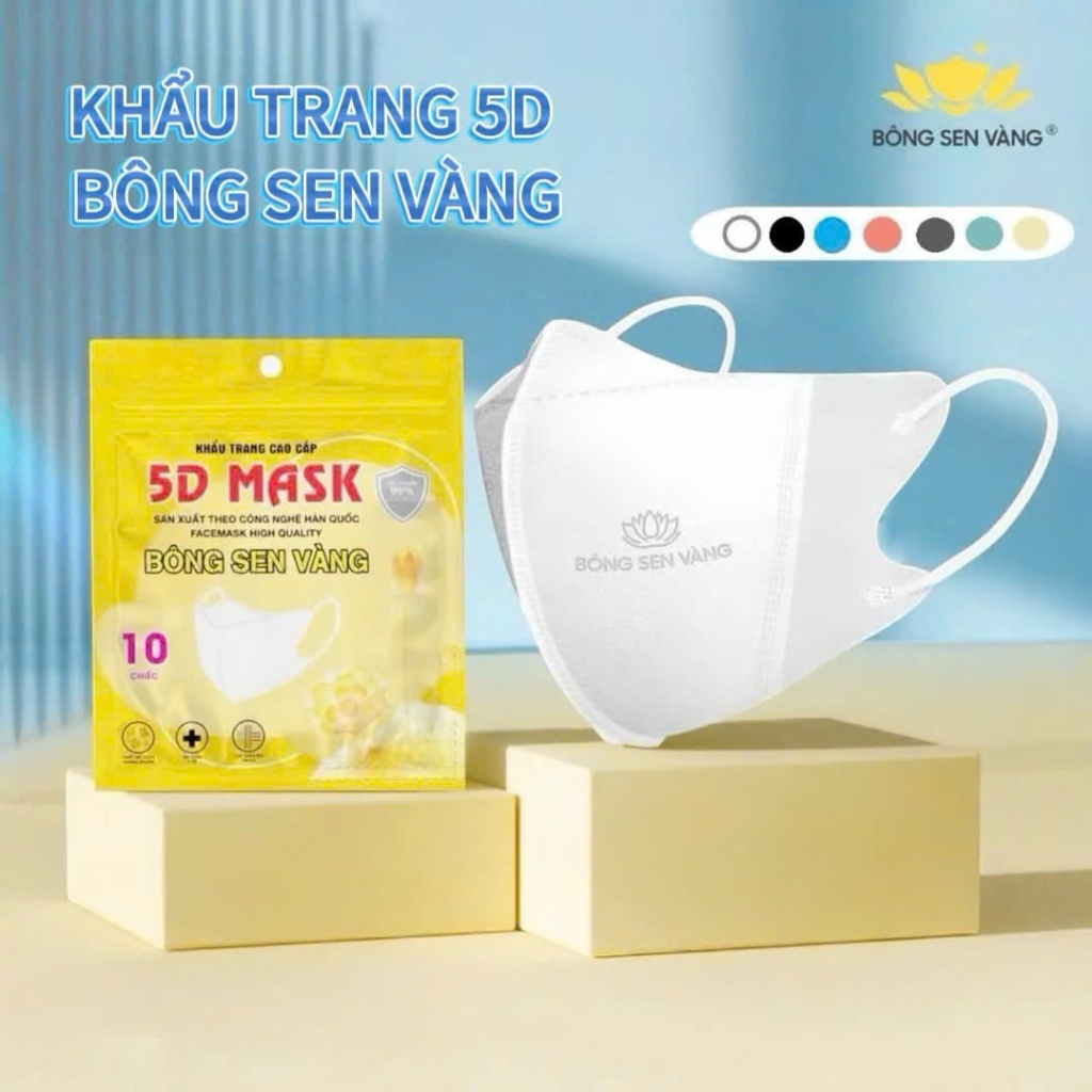 Thùng 500 Khẩu Trang 5D Bông Sen Vàng Cái 3 Lớp