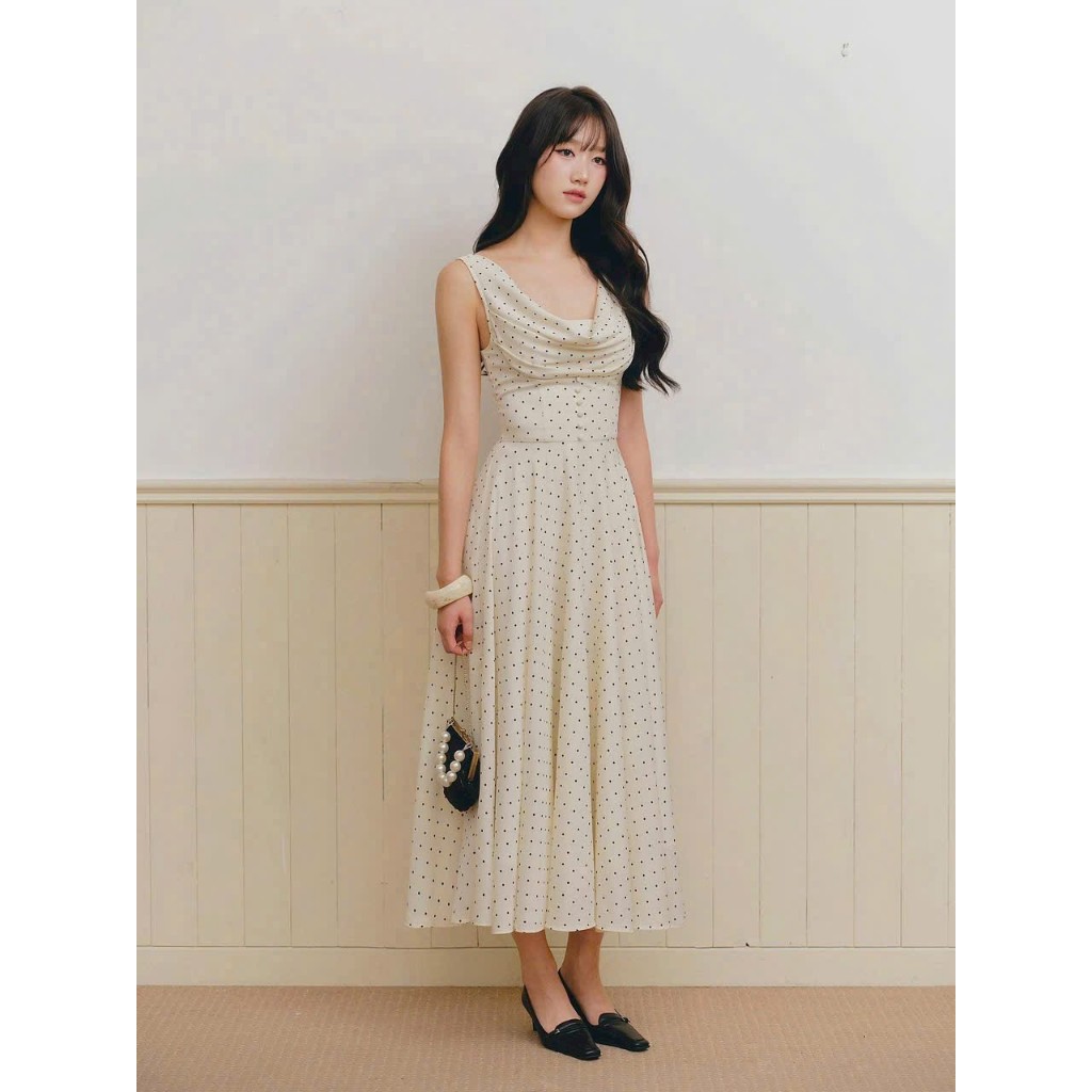 [Pamela Clothing] Đầm maxi cổ đổ chấm bi xinh xắn