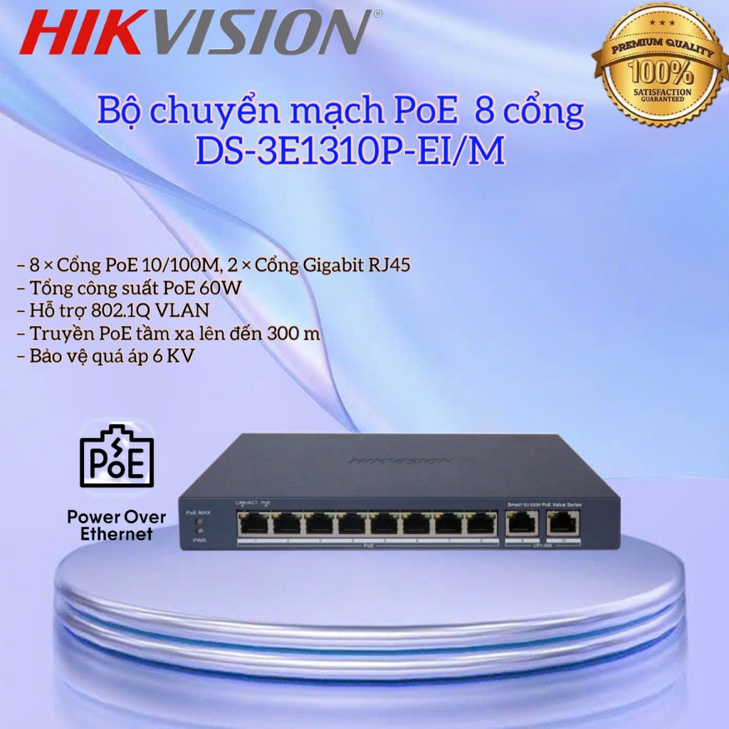 Bộ chuyển mạch PoE thông minh 8 cổng FE HIKVISION DS-3E1310P-EI/M - Bảo hành 24 Tháng