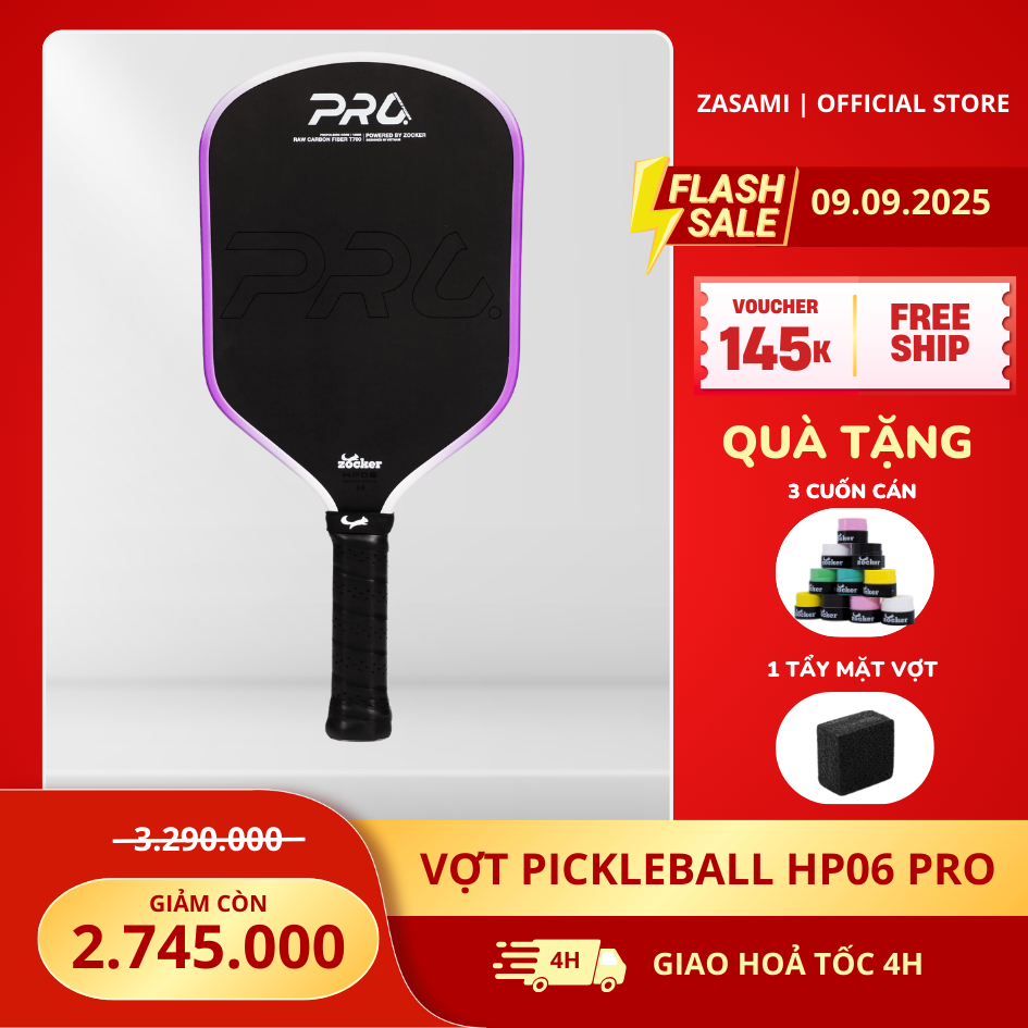 Vợt Pickleball Chính Hãng Zocker HP06, Trợ Lực, Kiểm Soát Bóng Tốt, Dành Cho Người Thích Lối Chơi Tấ