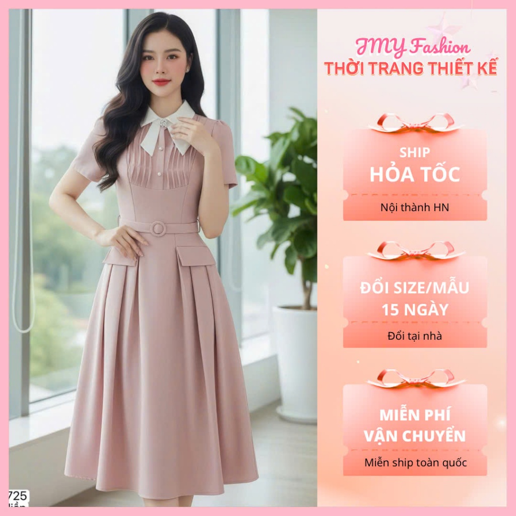 (Váy/Đầm Chính Hãng DVC) DS6725 Thiết kế sang trọng thanh lịch, màu hồng trẻ trung, ly ngực may sóng