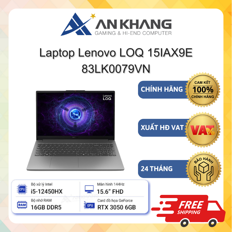 Laptop Lenovo LOQ 15IAX9E 83LK0079VN (i5-12450HX/16GB/SSD512GB/RTX 3050 6GB/15.6"FHD_144Hz/Win 11) C