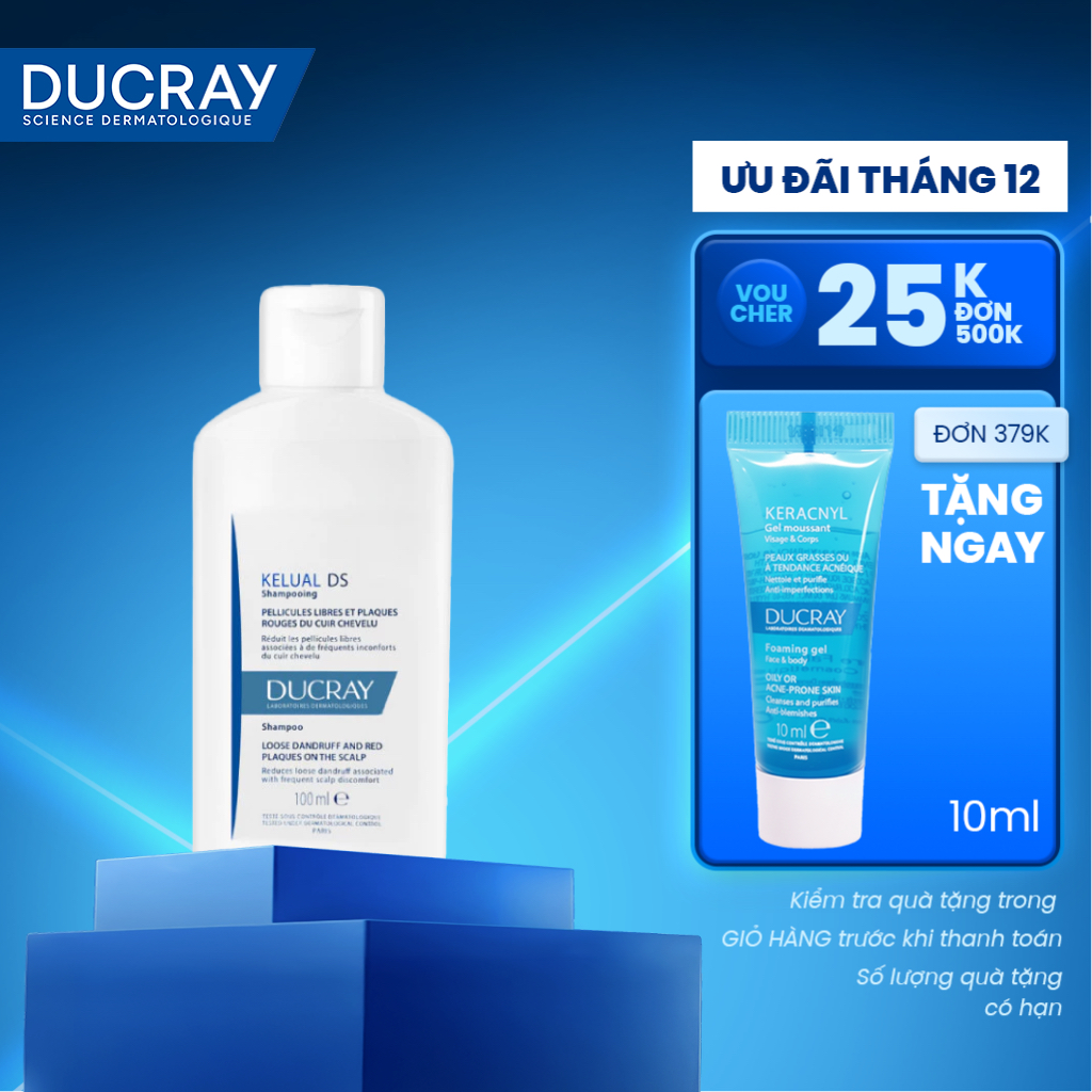 Dầu gội trị gàu Ducray KELUAL DS Shampoo 100ml giúp giảm ngứa da đầu và ngăn gàu tái phát 