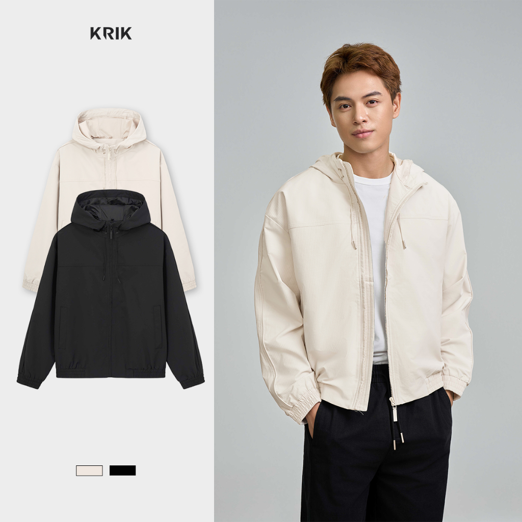 Áo Khoác Gió Nam KRIK Form Regular Hiện Đại Chất Polyester Nhẹ Mịn Hai Lớp AK5187