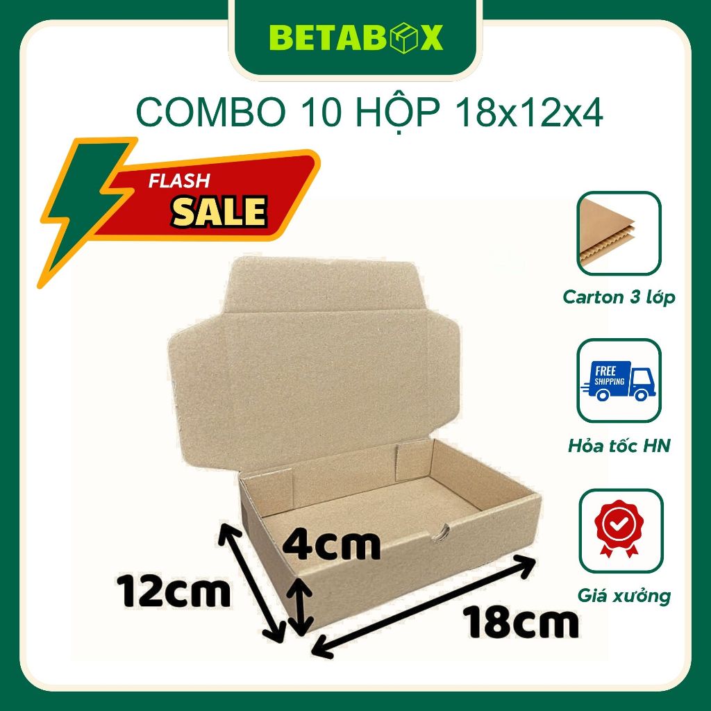 18x12x4 Combo 10 Hộp NẮP GÀI Đóng Hàng Giá Rẻ - BETABOX