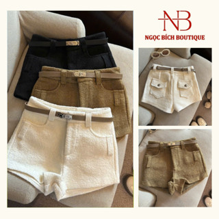  NGỌC BÍCH QCCC Loại 1 Quần Short Dạ Xù Kèm Đai  Quần Đùi Cạp Cao Nữ Có Lót Trong Cao Cấp QCLN1 - Mã Quần 9882 - 