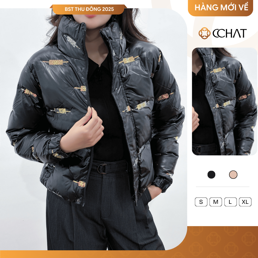 Áo Phao Nữ 𝐂𝐂𝐇𝐀𝐓 Dáng Ôm Họa Tiết Plink Chất Liệu Cao Cấp 24KBP2003GH