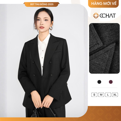 Áo Blazer Nữ 𝐂𝐂𝐇𝐀𝐓 Dáng Suông 6 Khuy Sobre Chất Liệu Tuytsi Cao Cấp 25EHS2004ST