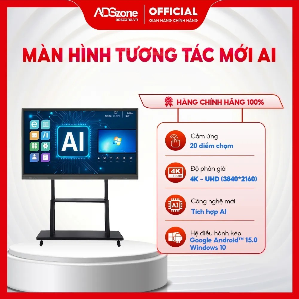 Màn Hình Tương Tác AI 4K - Android 15, Camera 13MP, Google EDLA, Hỗ Trợ Dạy Học Thông Minh -ADSzone